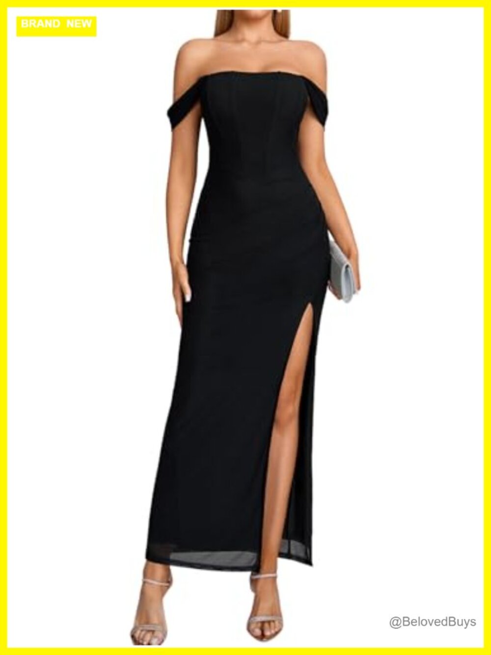 Off Shoulder Corset Maxi Dress High Slit Formal Wedding Guest